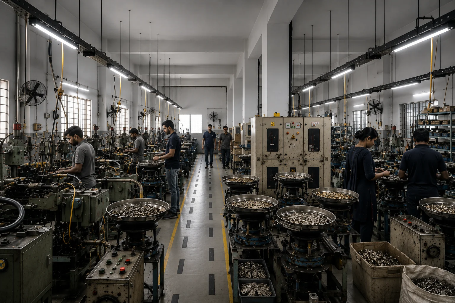 Interior of the IA Fastners production floor with zipper component machinery