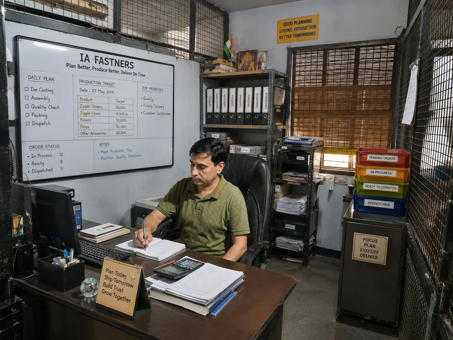 Representative IA Fastners office used for production planning and order coordination